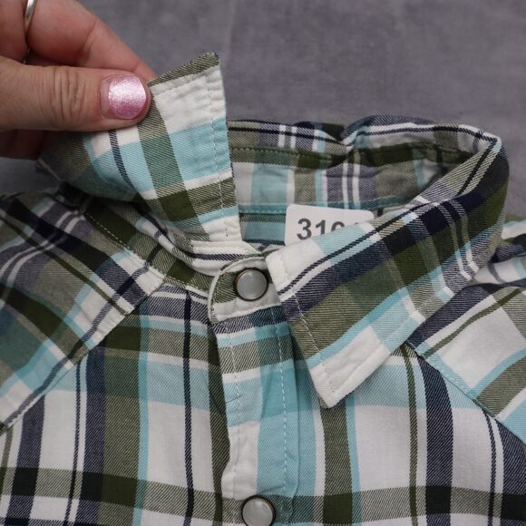 Old Navy Shirt Mens M Blue Green Plaid Pearl Snap Western Fit Button Up Dress - Picture 7 of 16